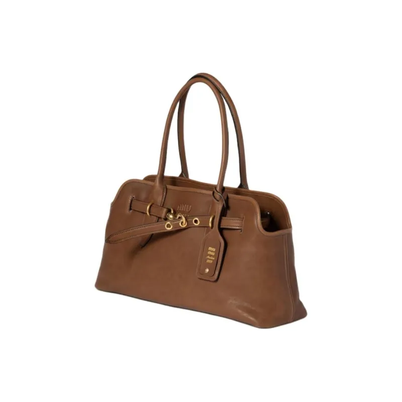 MIU MIU Lambskin Handbag Large Size Unisex Brown-1