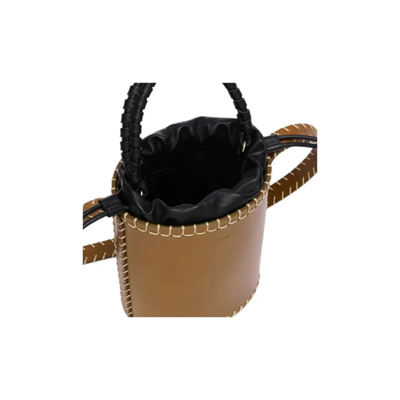 Chloe LOUELA Vegetable-Tanned Leather Bucket Bag Handbag Shoulder Bag Crossbody Bag Mini Women's Dark Olive-3