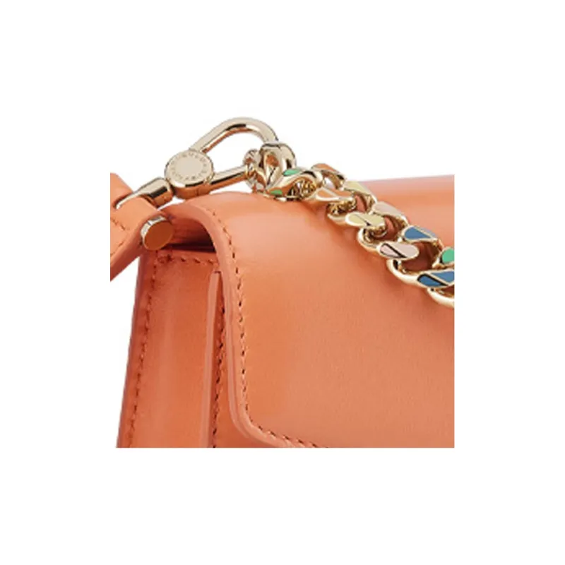 BVLGARI Calfskin Chunky Chain One Shoulder Clutch Handbag Women's Pink-4