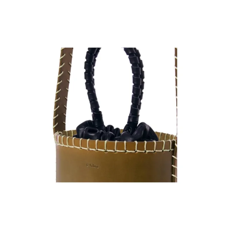 Chloe LOUELA Vegetable-Tanned Leather Bucket Bag Handbag Shoulder Bag Crossbody Bag Mini Women's Dark Olive-4