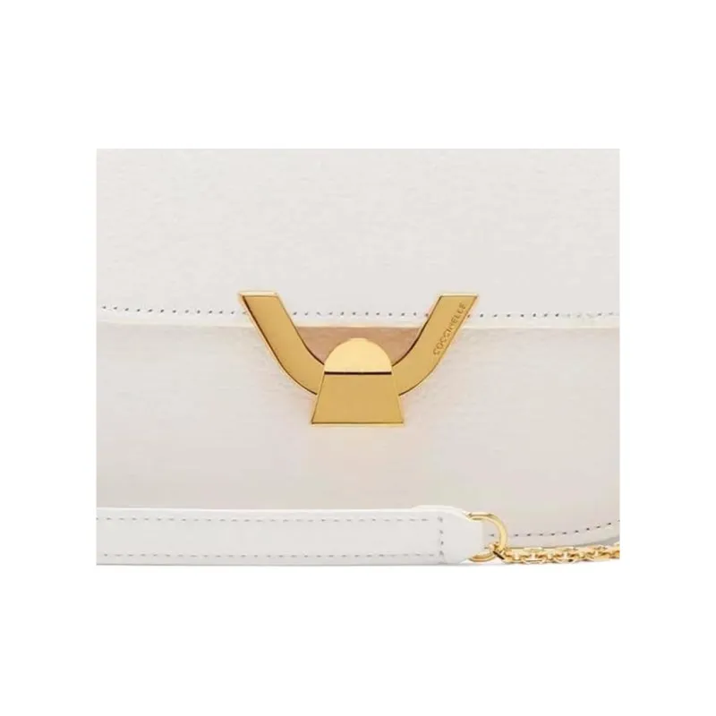 COCCINELLE Grained Leather Shoulder Bag Crossbody Bag Medium Size Women's Bright White-2