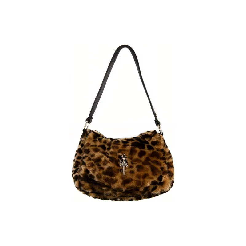 Chrome Hearts Plush Shoulder Bag Chicken Block Bag Handbag Shoulder Bag Women's Leopard Print Brown-0