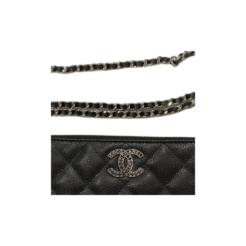 CHANEL Grain Caviar Cow Leather Wallet Unisex Black-3