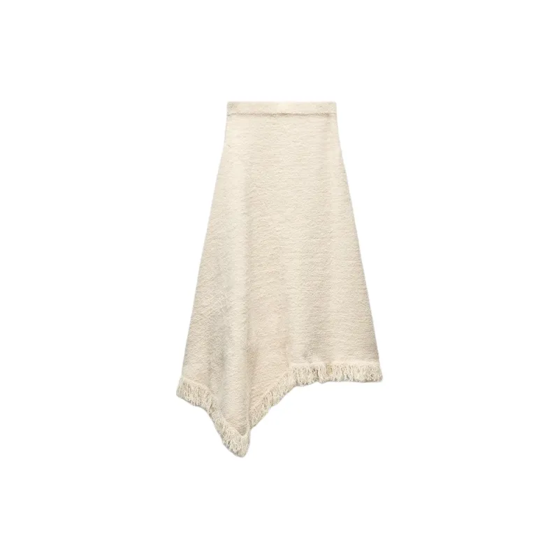 ZARA Casual Long Skirts Women's Raw White-1