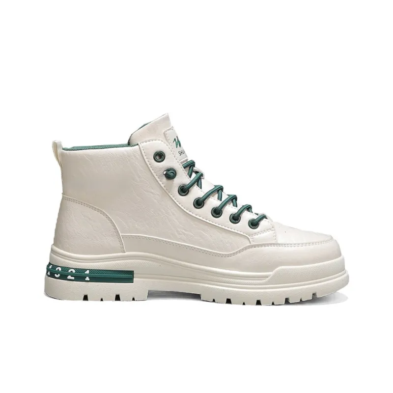 Binary Slip Resistant Shock Absorbers With Abrasion Resistant Properties Mid Top Skateboard Shoes Men's Beige Green-1