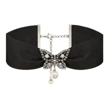 DIOR Pearl Flash Diamond Necklaces Women's Black