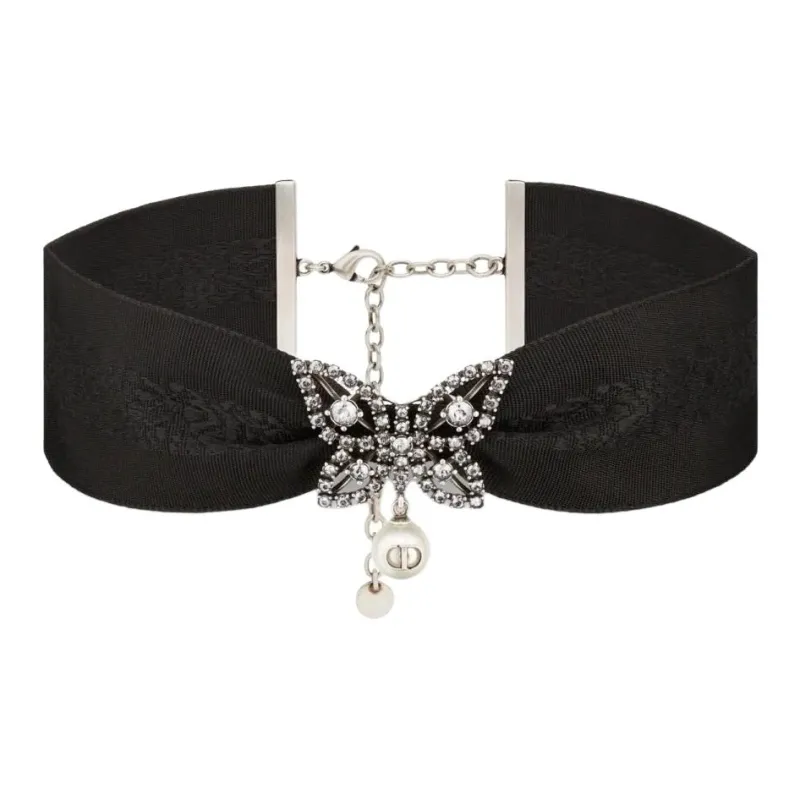 DIOR Pearl Flash Diamond Necklaces Women's Black-0