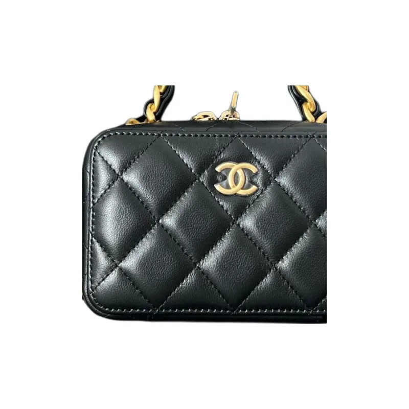 CHANEL Sheepskin Camera Bag Makeup Bag Handbag Shoulder Bag Crossbody Bag Women's Black-1