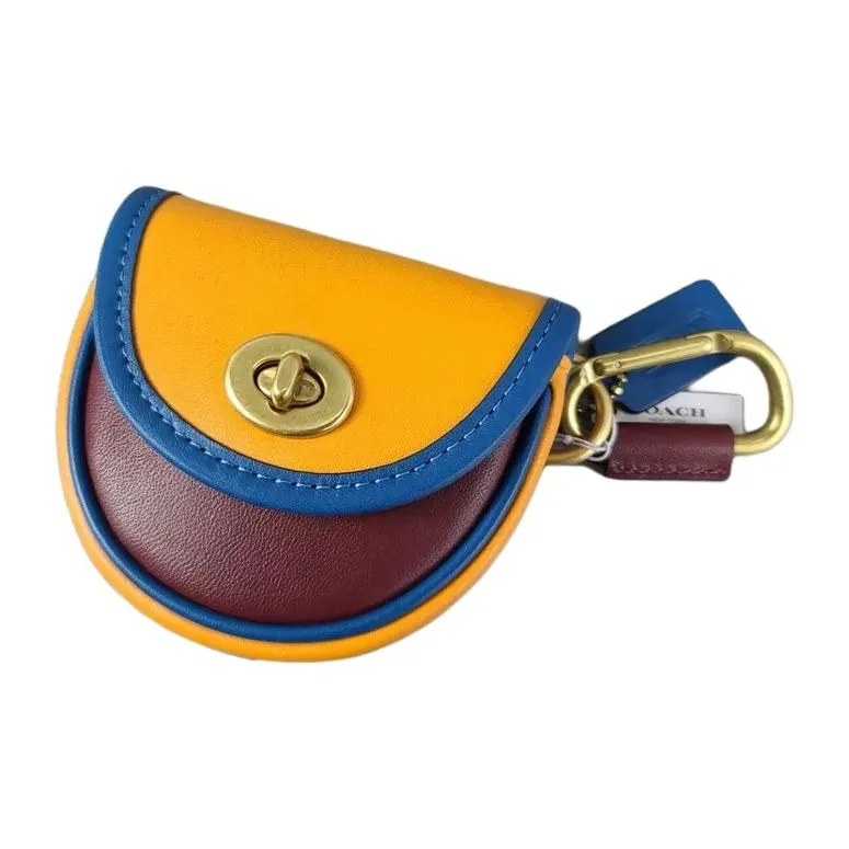 COACH Leather Coin Purse Mini Women's Yellow & Blue Purple-2