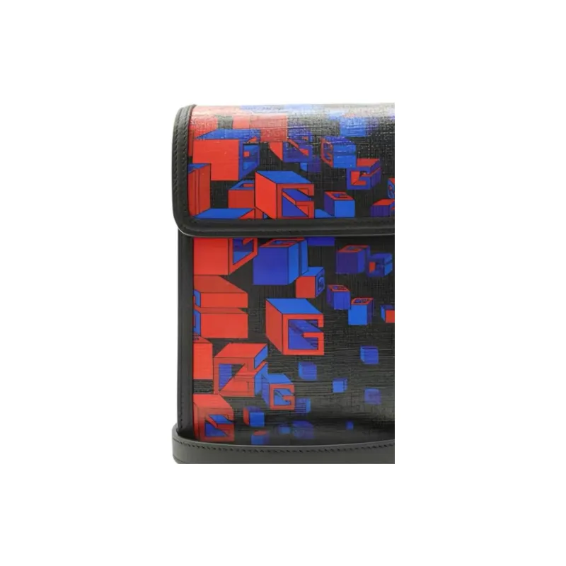 GUCCI Canvas With Leather One Shoulder Crossbody Cell Phone Pouch Men's Black/Blue/Red-2