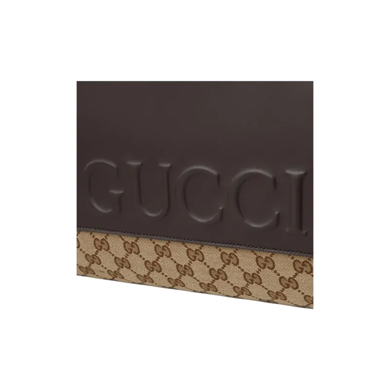 GUCCI Canvas Travel Bag Medium Size Men's Beige & Dark Brown-5