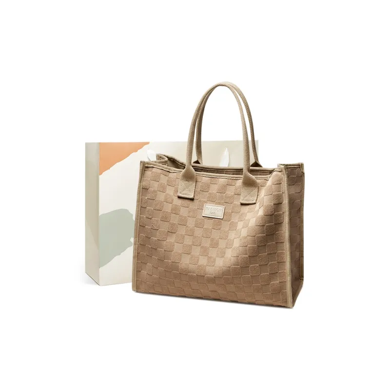 15 MINS Fabric Shoulder Bag Tote Bag Shopping Bag Large Size Women's Ecru/Khaki-4