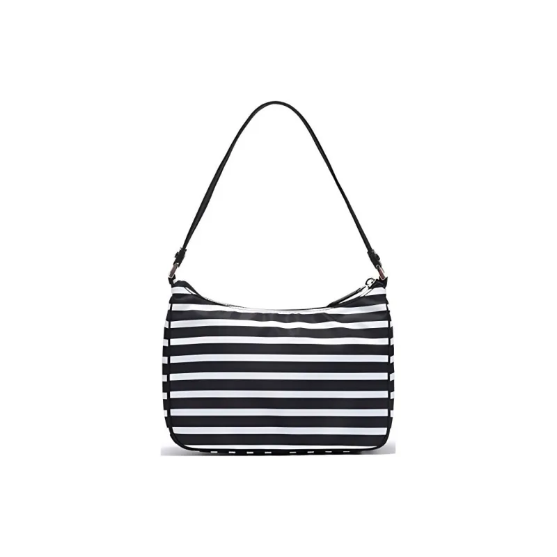 Kate Spade Leather Shoulder Bag Women's Black White Stripes-3