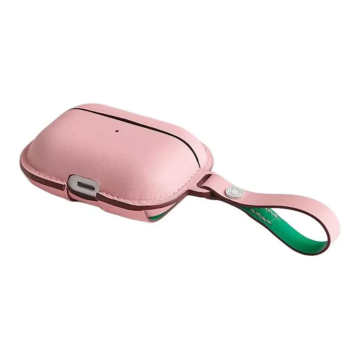 HERMES Swift Cow Leather AirPods Pro2 Protective Case Earphone Case Women's Pink & Green-3