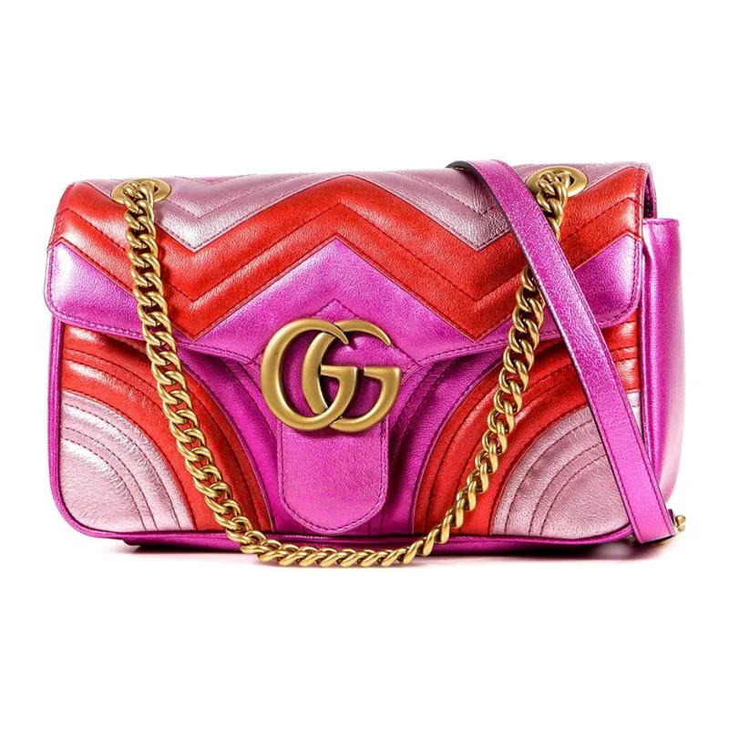 GUCCI Marmont Cow Leather Shoulder Bag Small Size Women's Purple Multicolor-1