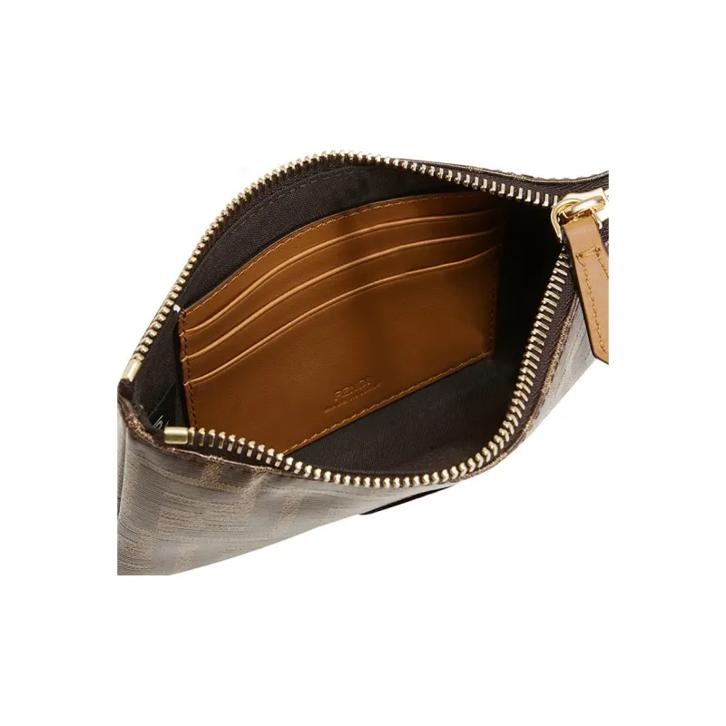 FENDI Coated Canvas With Leather Clutch Coin Purse Women's Brown-3