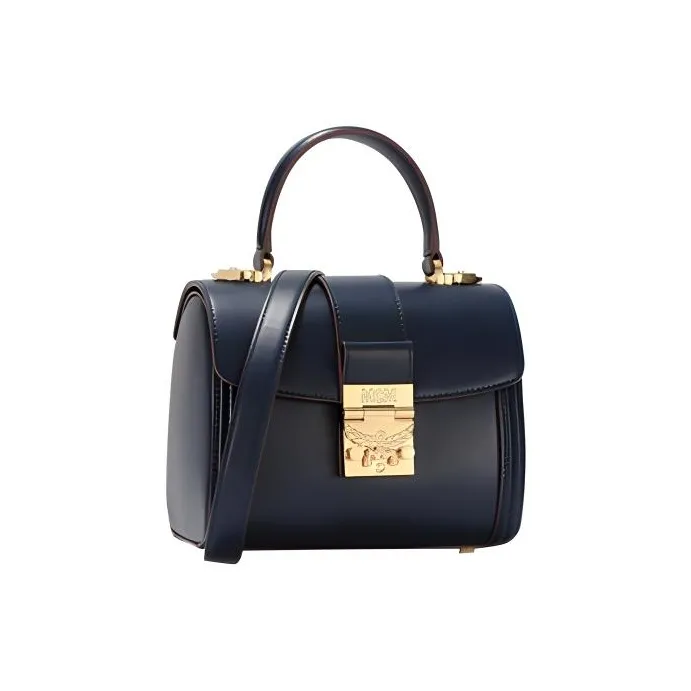MCM Tracy Visetos Leather Handbag Shoulder Bag Crossbody Bag Small Size Women's Navy-2