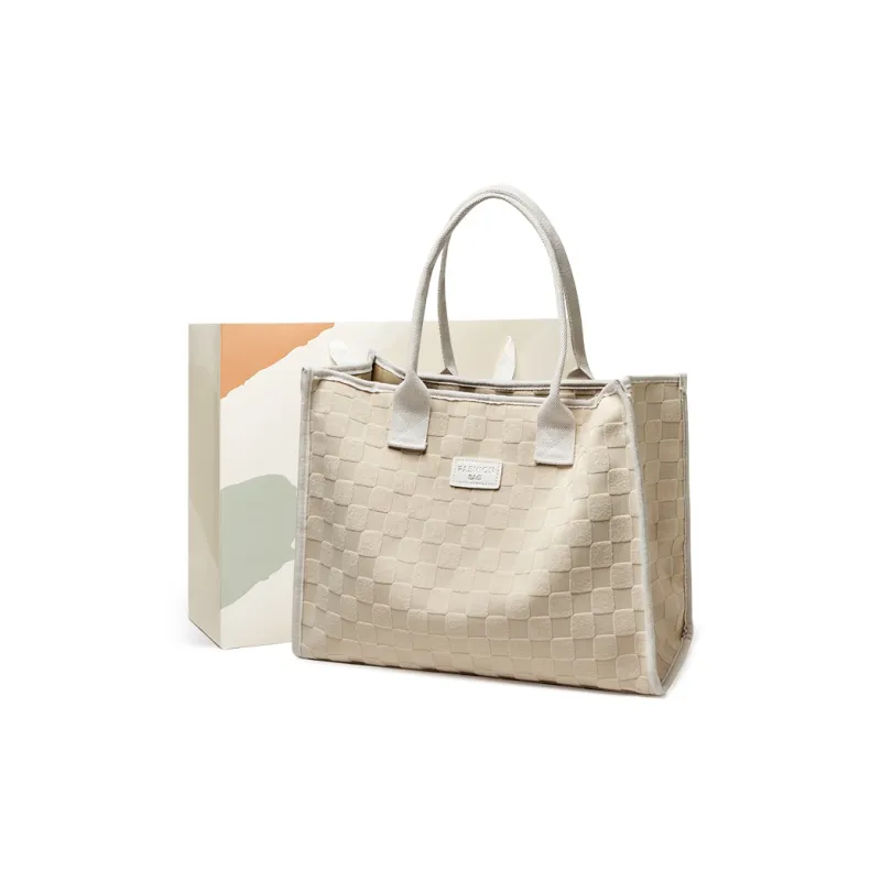 15 MINS Fabric Shoulder Bag Tote Bag Shopping Bag Large Size Women's Ecru/Khaki-0