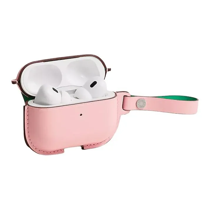 HERMES Swift Cow Leather AirPods Pro2 Protective Case Earphone Case Women's Pink & Green-1