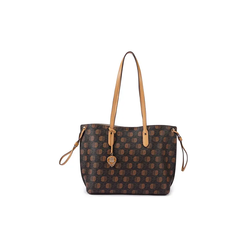 Dubaolu Synthetic Leather Shoulder Bag Large Size Women's Phantom Black/Apricot/Phantom Apricot/Caramel-4