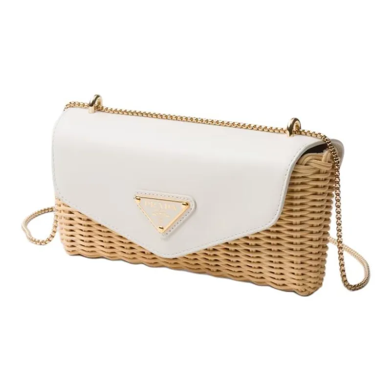 PRADA Leather Shoulder Bag Crossbody Bag Mini Women's Tan/White-1