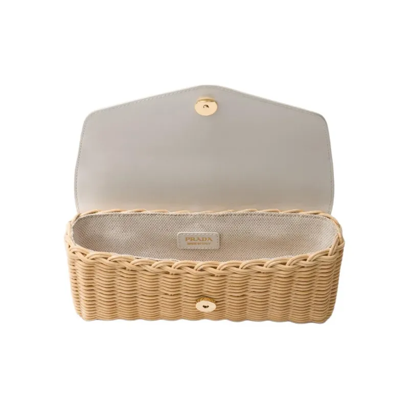 PRADA Leather Shoulder Bag Crossbody Bag Mini Women's Tan/White-4