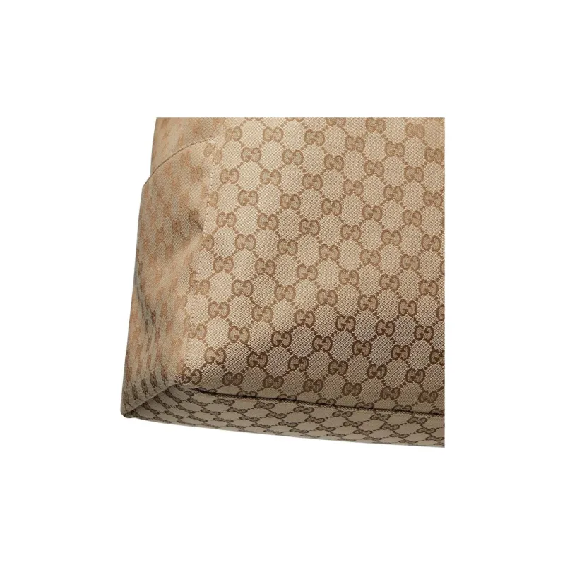 GUCCI Canvas Travel Bag Medium Size Men's Beige & Dark Brown-6