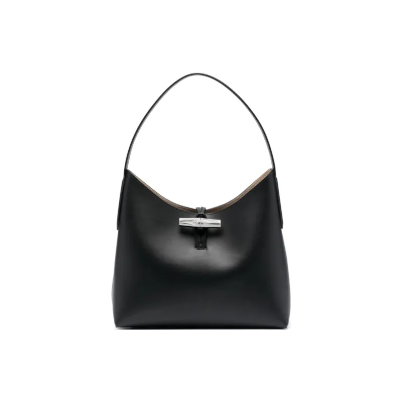 LONGCHAMP Roseau Essential Calfskin Shoulder Bag, Handbag, Shoulder Bag Medium Size Women's Black-0
