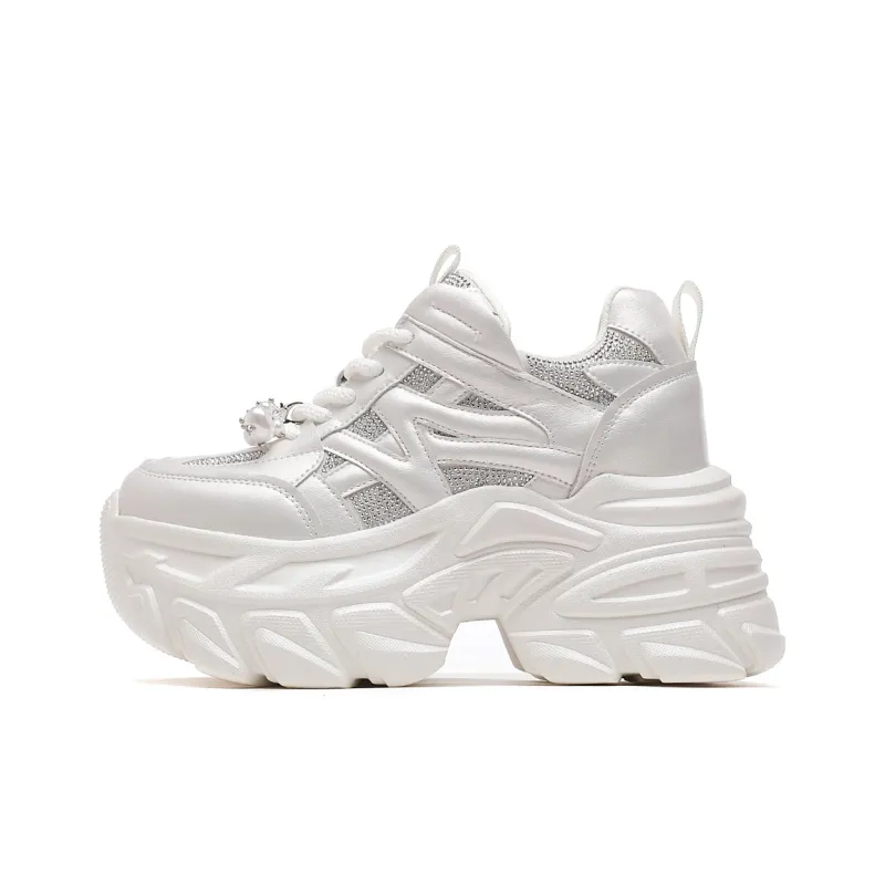 CARDANRO Small sized Sky Vegetables Chunky Sneakers Women's Low Top White/Silver-0