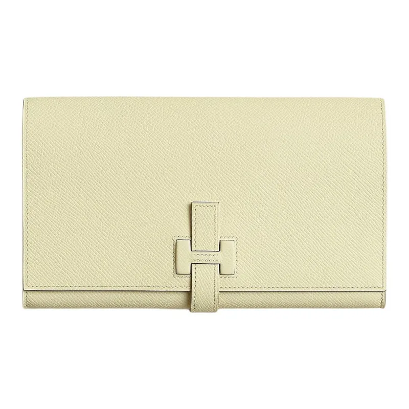 HERMES H Passant Epsom Calfskin Wallet Women's Milton Yellow-0