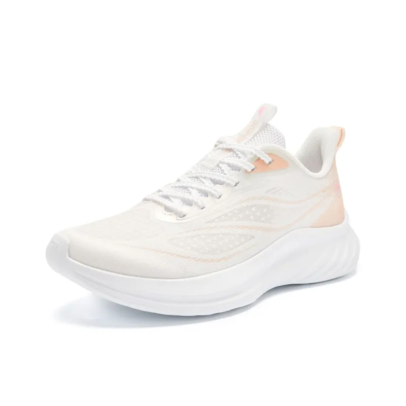 QIAODAN Cushioned Slip Resistant Abrasion Resistant Low Top Casual Running Shoes Women's White Orange-2