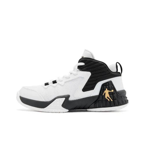 QIAODAN Grinding 1 Cushioning Coverage Anti Twist Support Anti Rollover High Top Basketball Shoes Men's White Black