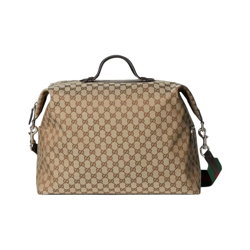 GUCCI Canvas Travel Bag Medium Size Men's Beige & Dark Brown-3