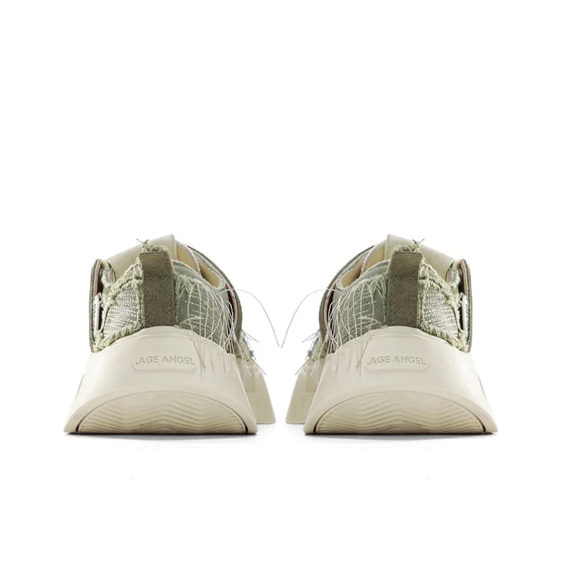 AGE ANGEL MEMENTO Wear-Resistant Height Increasing Low-Top Canvas Shoes Unisex Matcha Green-4
