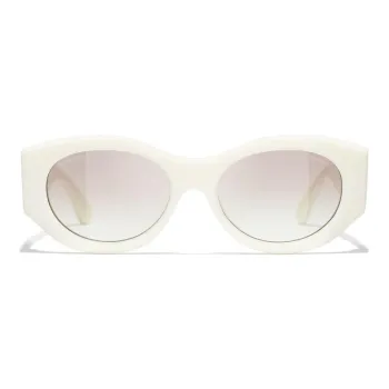 CHANEL Acetate Irregular Shape Sunglasses Women's White