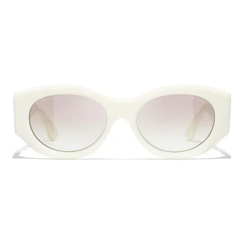 CHANEL Acetate Irregular Shape Sunglasses Women's White