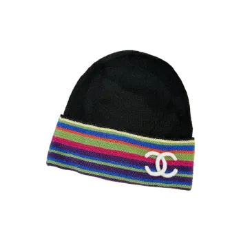 CHANEL Knitted Fabric Beanies Women's Black