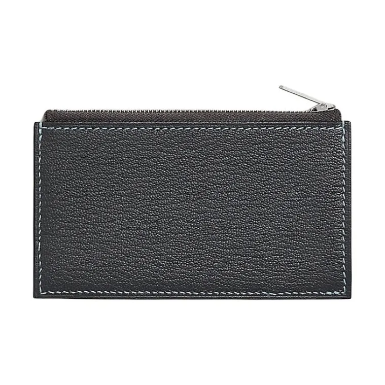 HERMES Mysore Goat Skin Card Holder Mini Men's Carbon Black/Dark Blue/Wind Blue-1