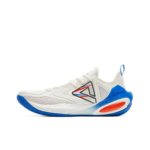 PEAK Cushioning Rebound Wear Resistant Slip Resistant Low Top Performance Basketball Shoes Men's White Orange Gem Blue