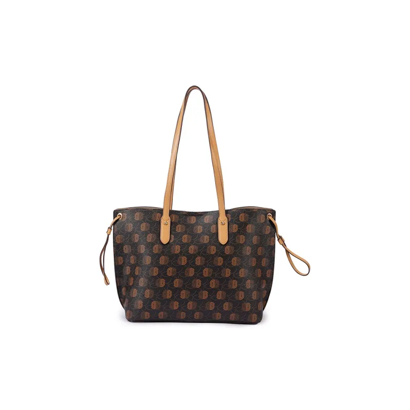 Dubaolu Synthetic Leather Shoulder Bag Large Size Women's Phantom Black/Apricot/Phantom Apricot/Caramel-6