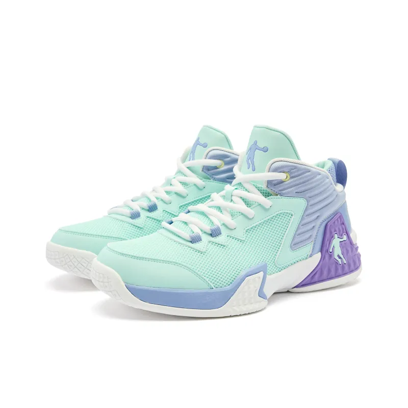 QIAODAN Grinding 1 Cushioning Coverage Anti Twist Support Anti Rollover Mid Top Basketball Shoes Men's Green Purple-2