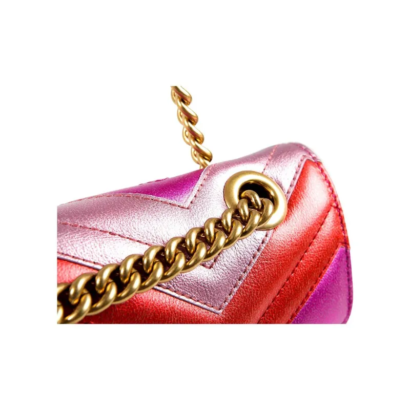 GUCCI Marmont Cow Leather Shoulder Bag Small Size Women's Purple Multicolor-13