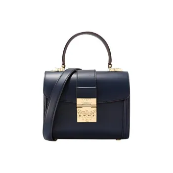 MCM Tracy Visetos Leather Handbag Shoulder Bag Crossbody Bag Small Size Women's Navy