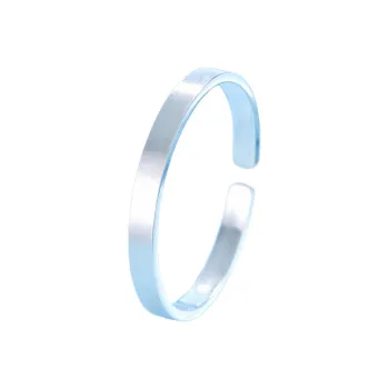 QINGFU 9999 Pure Silver Solid Open Ended Bangle Minimalist Style Fashion Women's