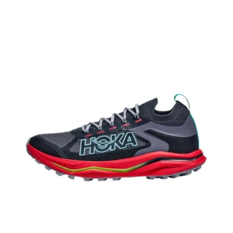 HOKA ONE ONE Zinal 2 Cushioning Low Top Running Shoes Men's Black Red-0