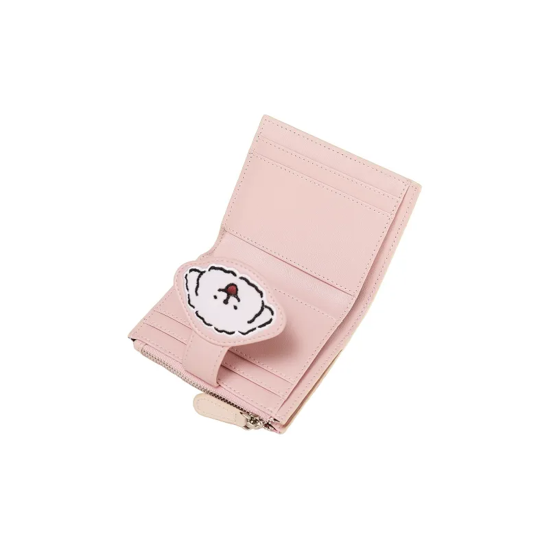 TOUTOU Maltese Collaboration Cow Leather Wallet Regular Women's Strawberry Pink/Milk Tea Apricot-9