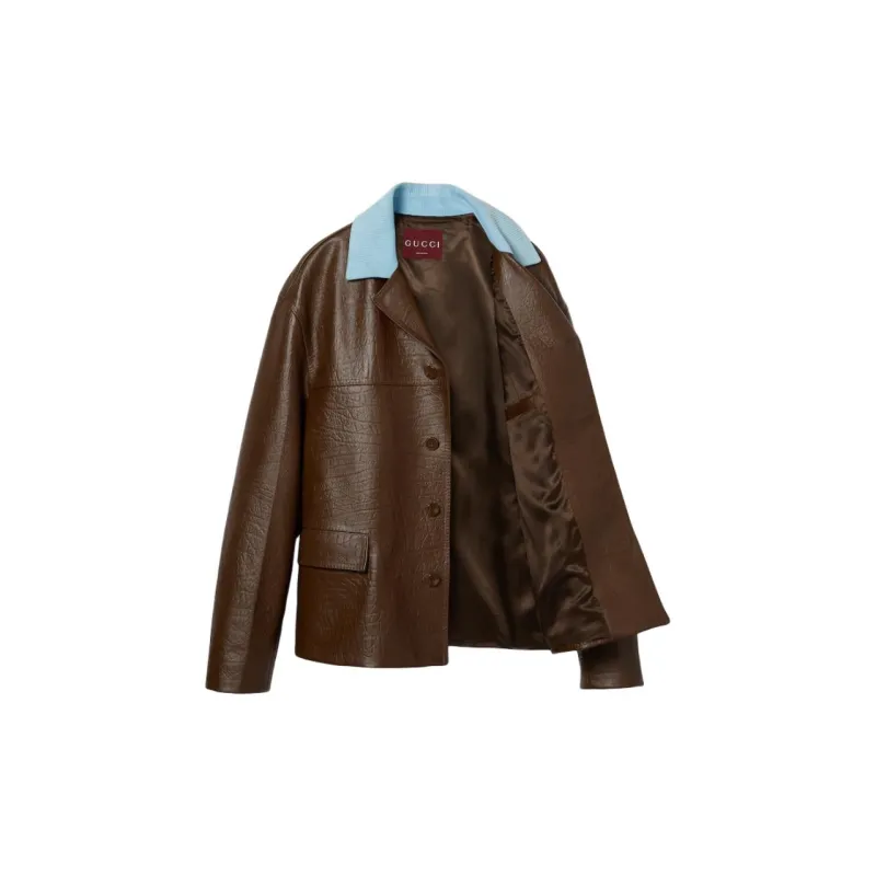 GUCCI SS25 Leather Jacket Men's Dark Brown-1