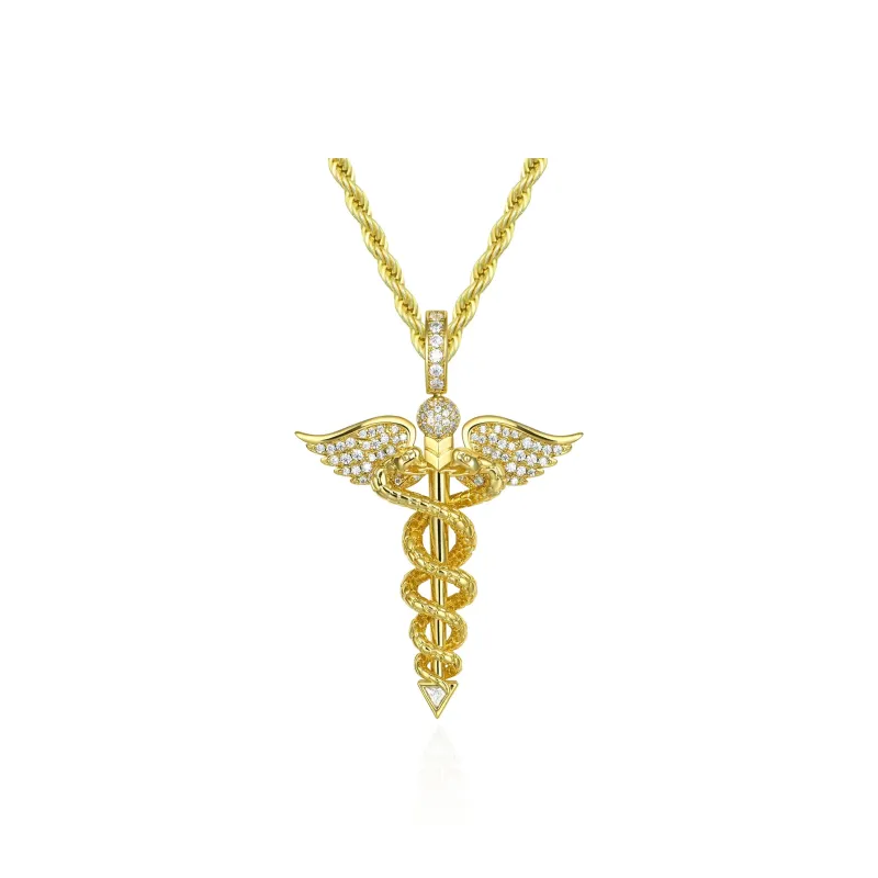 APORRO Full Rhinestone Embellished Wings Pendant Necklaces Unisex 18K White Gold Plated/18K Gold-4
