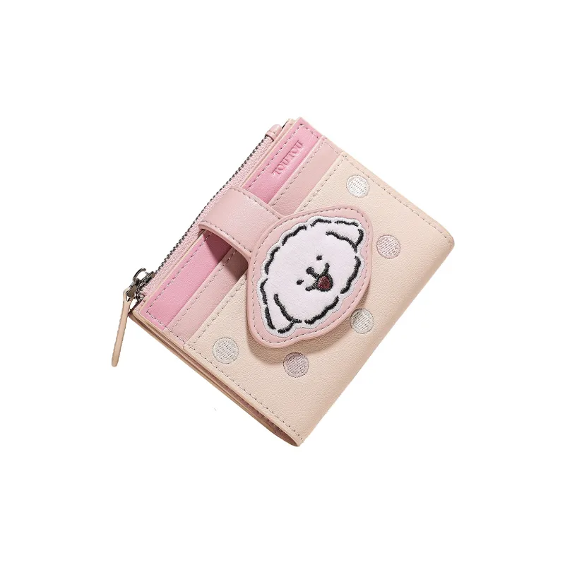 TOUTOU Maltese Collaboration Cow Leather Wallet Regular Women's Strawberry Pink/Milk Tea Apricot-7