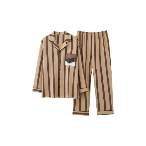 XIAFENYAN Pajama Set Unisex Brown Apricot